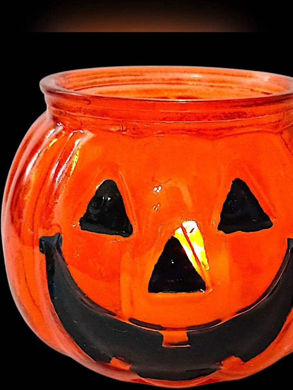Mini Orange Glass Pumpkin Candle Holder Jack O Lantern Tealight Votive Halloween